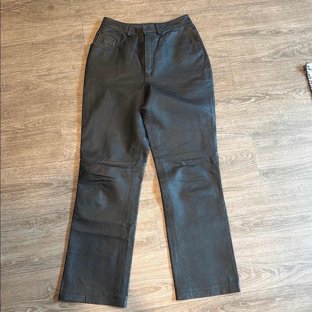 Women’s 100% Black Leather Straight-Leg Jeans
